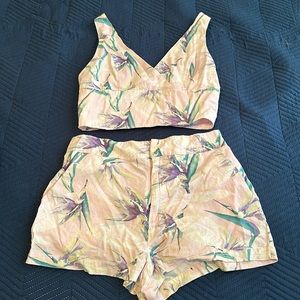 Forever 21 Pink Floral crop top and shorts Matching Set
